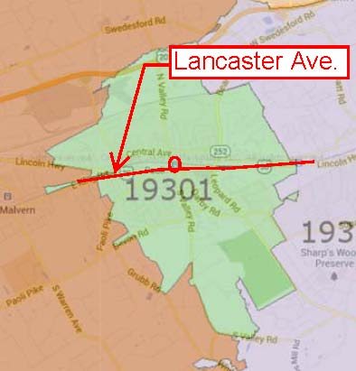 Map of Paoli, PA with major road, train station